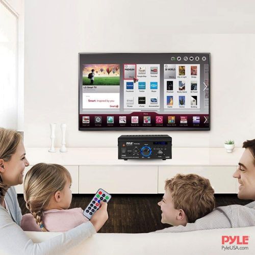  Pyle Home Audio Power Amplifier System - 2x40W Dual Channel Mini Theater Power Stereo Sound Receiver Box w/ USB, RCA, AUX, LED, Remote, 12V Adapter - For Speaker, iPhone, Studio Use - P