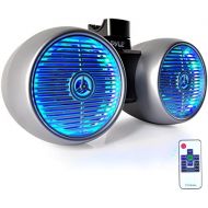 Pyle Marine Wakeboard Tower Speakers - Waterproof 8in Dual Subwoofer Speaker Set and 1.0” Tweeters, LED Lights and 600 Watt Power - 2-way Boat Audio System with Mounting Bracket -