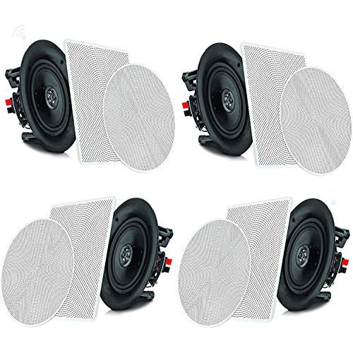  Pyle 6.5” 4 Bluetooth Flush Mount In-wall In-ceiling 2-Way Speaker System Quick Connections Changeable Round/Square Grill Polypropylene Cone & Tweeter Stereo Sound 4 Ch Amplifier 2