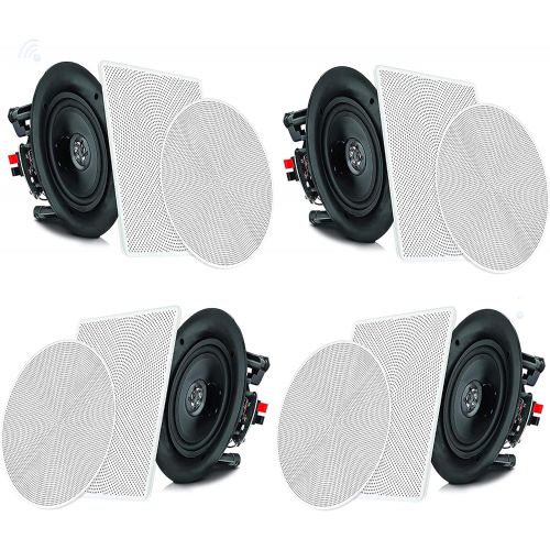  Pyle 6.5” 4 Bluetooth Flush Mount In-wall In-ceiling 2-Way Speaker System Quick Connections Changeable Round/Square Grill Polypropylene Cone & Tweeter Stereo Sound 4 Ch Amplifier 2