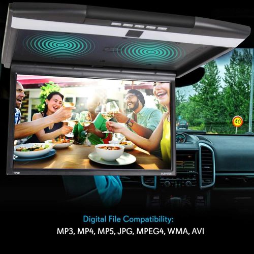  Pyle PLRV1725 Flip Down Vehicle Roof Mounted 17.3 Inch Screen HD 1080p Travel Multimedia Player with USB Input, Built in Speakers and Remote Control for Cars, Minivans, SUVs, and R