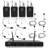 Pyle 4 Channel UHF Wireless Microphone System & Rack Mountable Base 4 Headsets, 4 Belt Packs, 4 Lavelier/Lapel MIC With Independent Volume Controls AF & RF Signal Indicators (PDWM4