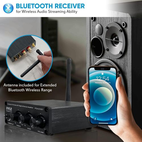  Bluetooth HiFi Mini Audio Amplifier - Class D Digital Desktop PC Stereo Amplifier Receiver (2 x 100 Watt MAX) Aluminum Diecast- Pyle PDA20BT, Micro Amp