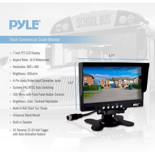  Pyle PLCMTR72 Weatherproof Rearview Backup Camera and Monitor Video System for Bus, Truck, Trailer and Van (2 Cams, 7 Monitor, Dual DC 12-24V), Black