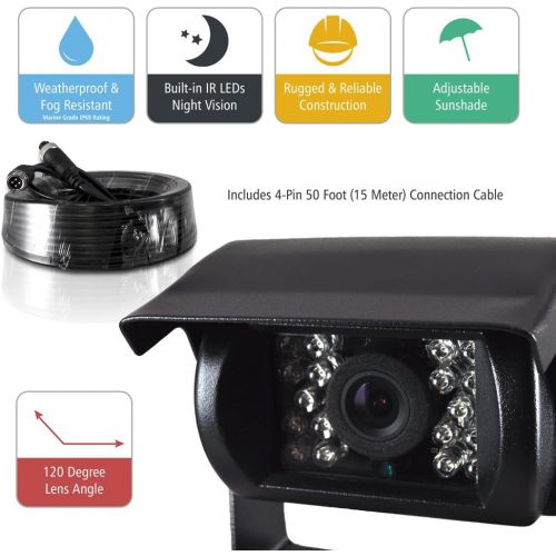  Pyle PLCMTR72 Weatherproof Rearview Backup Camera and Monitor Video System for Bus, Truck, Trailer and Van (2 Cams, 7 Monitor, Dual DC 12-24V), Black