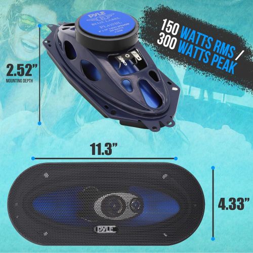  Pyle 3-Way Universal Car Stereo Speakers - 300W 4 x 10 Triaxial Loud Pro Audio Car Speaker Universal OEM Quick Replacement Component Speaker Vehicle Door/Side Panel Mount Compatible - P