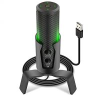 Pyle Selectable Pickup Pattern RGB USB Microphone - 4 Recording Modes Cardioid, Bidirectional, Stereo, Omnidirectional - Condenser Audio Mic w/LED Lights for Gaming Podcasting Stud