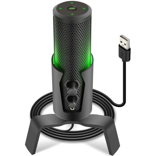  Pyle Selectable Pickup Pattern RGB USB Microphone - 4 Recording Modes Cardioid, Bidirectional, Stereo, Omnidirectional - Condenser Audio Mic w/LED Lights for Gaming Podcasting Stud