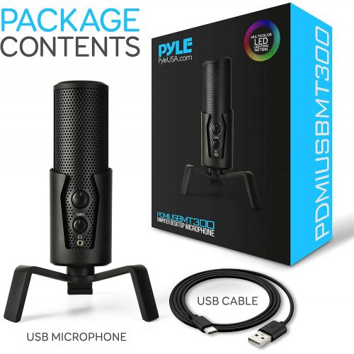  Pyle Selectable Pickup Pattern RGB USB Microphone - 4 Recording Modes Cardioid, Bidirectional, Stereo, Omnidirectional - Condenser Audio Mic w/LED Lights for Gaming Podcasting Stud