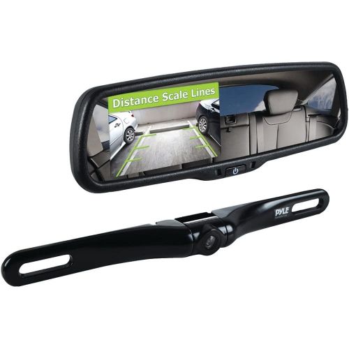  Pyle Backup Car Camera Rear View Mirror Screen Monitor System with Parking & Reverse Safety Distance Scale Lines, OEM Fit, Waterproof & Night Vision, 170° Angle Adjustable, 4.3 LCD