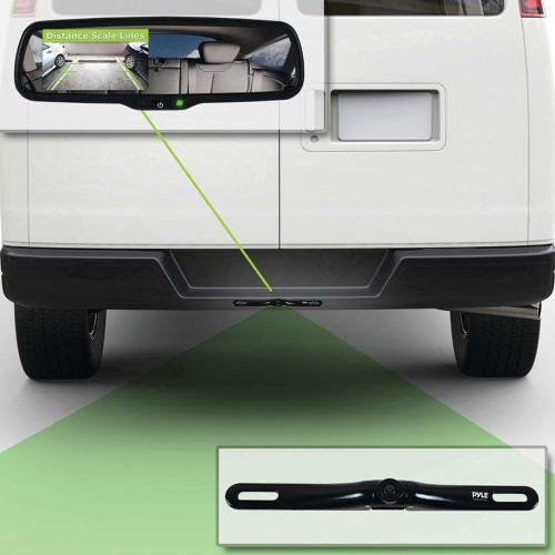  Pyle Backup Car Camera Rear View Mirror Screen Monitor System with Parking & Reverse Safety Distance Scale Lines, OEM Fit, Waterproof & Night Vision, 170° Angle Adjustable, 4.3 LCD