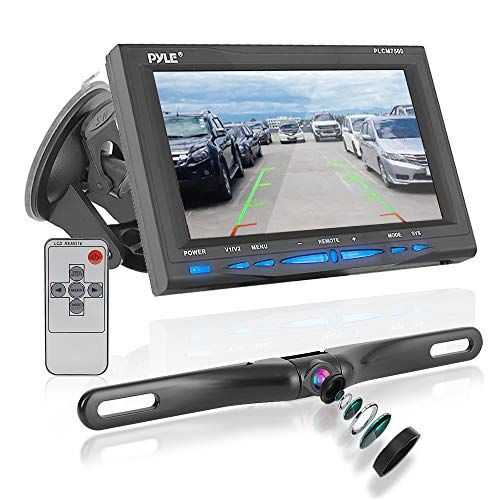  Pyle Rear View Backup Car Camera - Screen Monitor System w/ Parking and Reverse Assist Safety Distance Scale Lines, Waterproof & Night Vision, 7 LCD video Color Display for Vehicles - P