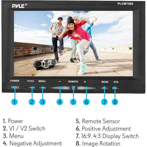  Pyle Rear View Backup Car Camera - Screen Monitor System w/ Parking and Reverse Assist Safety Distance Scale Lines, Waterproof & Night Vision, 7 LCD video Color Display for Vehicles - P