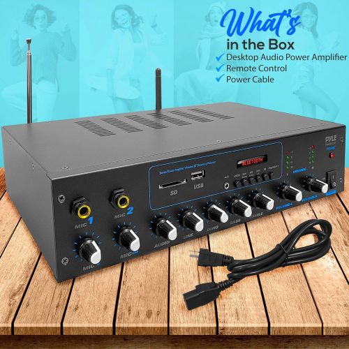  Pyle Professional Powered Amplifier & Bluetooth Receiver Stereo Audio System, FM Radio, (2) 1/4 Microphone Input Jacks, MP3/USB/SD/AUX Playback, LCD Display ID3 Tag Readout 600 Wat