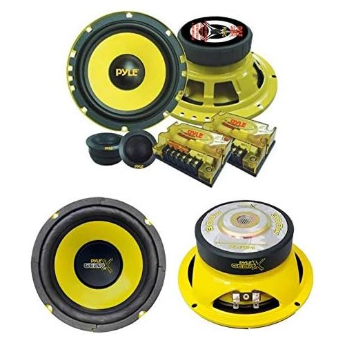  PYLE PLG6C 6.5 400W 2 Way Car Audio Component Speakers Set Power System and PLG64 6.5 300W Car Mid Bass/Midrange Subwoofer Sub Power Speaker(2 pack)