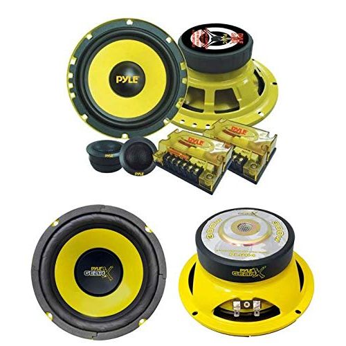  PYLE PLG6C 6.5 400W 2 Way Car Audio Component Speakers Set Power System and PLG64 6.5 300W Car Mid Bass/Midrange Subwoofer Sub Power Speaker(2 pack)