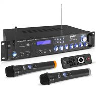 Pyle Bluetooth Home Audio Power Amplifier -4 Ch. 3000W, Stereo Receiver w/ Speaker Selector, FM Radio, USB, Headphone, 2 Wireless Mics for Karaoke, Great for Home Entertainment System -