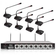8 Channel Wireless Microphone System - Portable VHF Cordless Audio Mic Set with 1/4 and XLR Output, Dual Antenna, - Includes 8 Table Top Mics, Rack Mountable Receiver Base - Pyle P