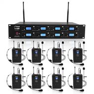 Pyle Professional 8 Channel UHF Wireless Microphone & Receiver System 8 Belt Pack Transmitters 8 Headsets & 8 Lavalier Lapel Mics RF & AF Radio/Audio Frequency Digital Display (PDW