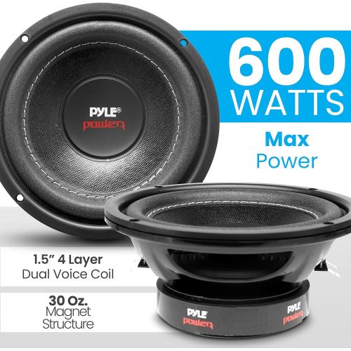  Pyle Car Vehicle Subwoofer Audio Speaker - 6.5 Non-Pressed Paper Cone, Black Plastic Basket, Dual Voice Coil 4 Ohm Impedance, 600 Watt Power, Foam Surround for Vehicle Stereo Sound Syst