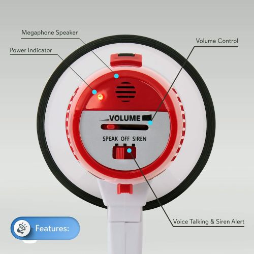  Pyle Megaphone Speaker PA Bullhorn - 20 Watts & Adjustable Vol Control w/ Built-in Siren & 800 Yard Range for Football, Baseball, Hockey, Cheerleading Fans & Coaches or for Safety