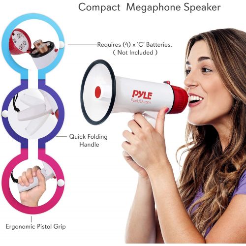  Pyle Megaphone Speaker PA Bullhorn - 20 Watts & Adjustable Vol Control w/ Built-in Siren & 800 Yard Range for Football, Baseball, Hockey, Cheerleading Fans & Coaches or for Safety