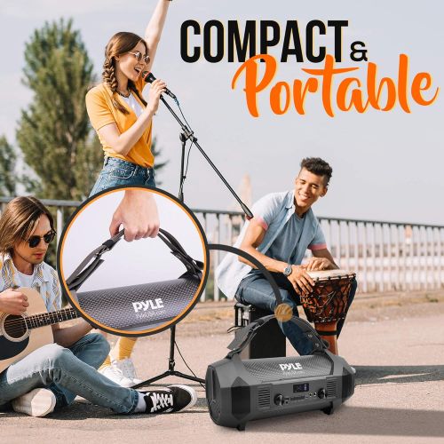  Pyle Wireless Portable Bluetooth Boombox Speaker - 600W Rechargeable Boom Box Speaker Portable Barrel Loud Stereo System with AUX Input, USB, 1/4 Mic in, Fm Radio, Dual 4 Subwoofer - Py