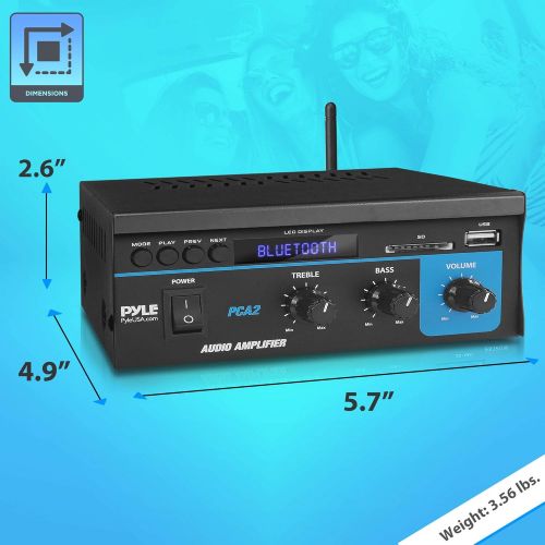  Home Audio Power Amplifier System 2X40W Mini Dual Channel Sound Stereo Receiver Box w/ LED For Amplified Speakers, CD Player, Theater via 3.5mm RCA For Studio, Home Use Pyle PCA2 B