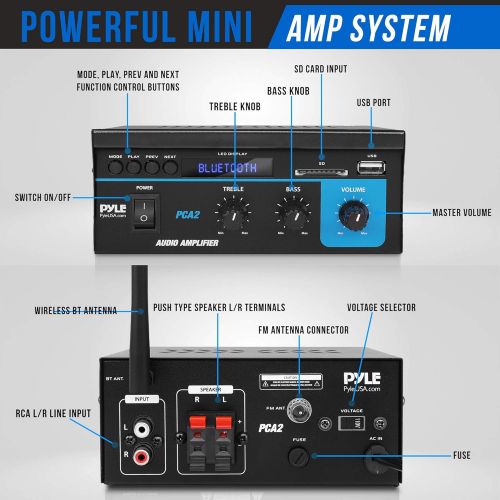  Home Audio Power Amplifier System 2X40W Mini Dual Channel Sound Stereo Receiver Box w/ LED For Amplified Speakers, CD Player, Theater via 3.5mm RCA For Studio, Home Use Pyle PCA2 B