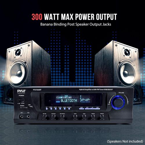  Wireless Bluetooth Audio Power Amplifier - 300W 4 Channel Home Theater Stereo Receiver with USB, AM FM, 2 Mic IN with Echo, RCA, LED, Speaker Selector - For Studio, Home Use - Pyle