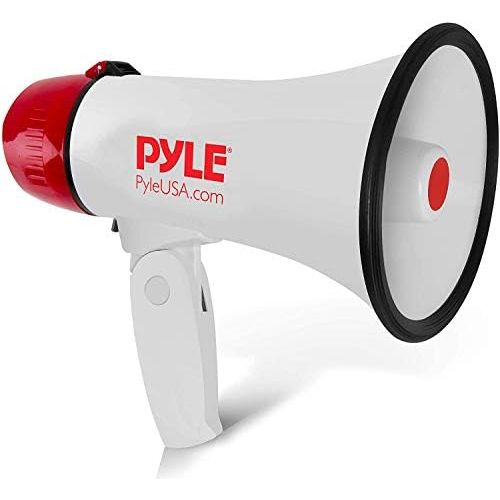 Pyle Megaphone Speaker PA Bullhorn - Built-in Siren - 20 Watt Adjustable Volume Control & 800 Yard Range - Ideal for Football, Soccer, Baseball, Cheerleading Fans, Coaches & Safety