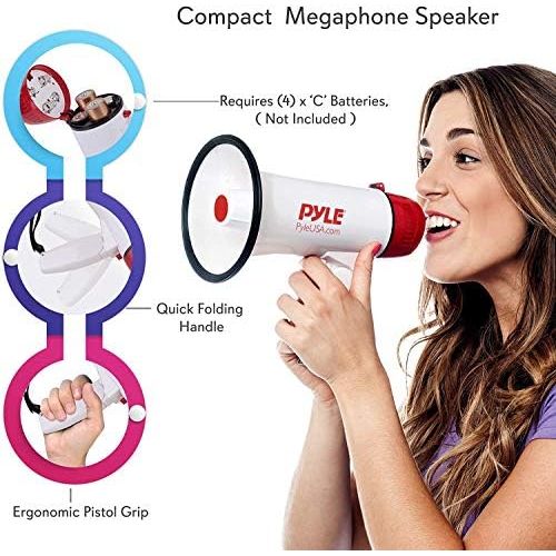  Pyle Megaphone Speaker PA Bullhorn - Built-in Siren - 20 Watt Adjustable Volume Control & 800 Yard Range - Ideal for Football, Soccer, Baseball, Cheerleading Fans, Coaches & Safety