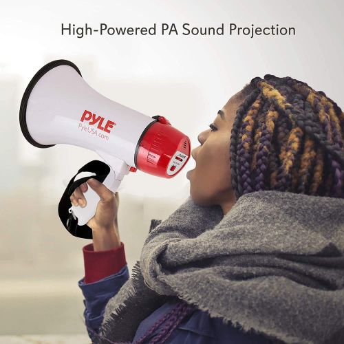  Pyle Megaphone Speaker PA Bullhorn - Built-in Siren - 20 Watt Adjustable Volume Control & 800 Yard Range - Ideal for Football, Soccer, Baseball, Cheerleading Fans, Coaches & Safety