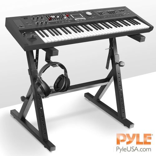  Pyle Heavy Duty Folding Keyboard Stand - Sturdy Reinforced Z Design w/ Adjustable Width & Height, Foam Padded Arms, Digital Piano Stand, Fits 54-88 Key Electric Pianos & Used for T
