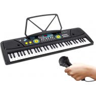 Digital Piano Kids Keyboard - Portable 61 Key Piano Keyboard, Learning Keyboard for Beginners w/ Drum Pad, Recording, Microphone, Music Sheet Stand, Built-in Speaker - Pyle PKBRD61