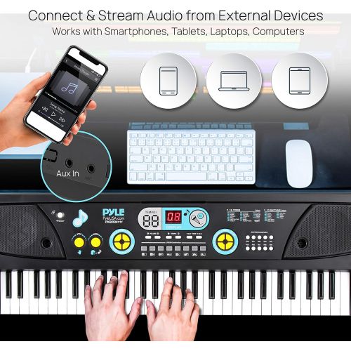  Digital Piano Kids Keyboard - Portable 61 Key Piano Keyboard, Learning Keyboard for Beginners w/ Drum Pad, Recording, Microphone, Music Sheet Stand, Built-in Speaker - Pyle PKBRD61