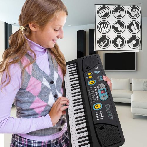  Digital Piano Kids Keyboard - Portable 61 Key Piano Keyboard, Learning Keyboard for Beginners w/ Drum Pad, Recording, Microphone, Music Sheet Stand, Built-in Speaker - Pyle PKBRD61