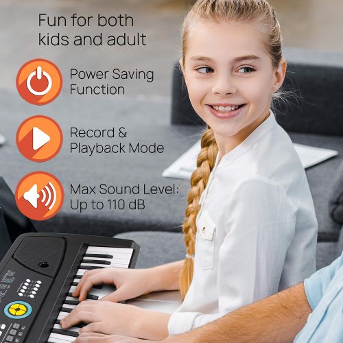  Digital Piano Kids Keyboard - Portable 61 Key Piano Keyboard, Learning Keyboard for Beginners w/ Drum Pad, Recording, Microphone, Music Sheet Stand, Built-in Speaker - Pyle PKBRD61