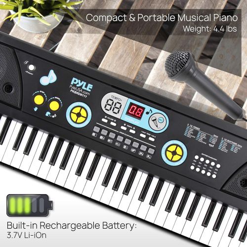  Digital Piano Kids Keyboard - Portable 61 Key Piano Keyboard, Learning Keyboard for Beginners w/ Drum Pad, Recording, Microphone, Music Sheet Stand, Built-in Speaker - Pyle PKBRD61