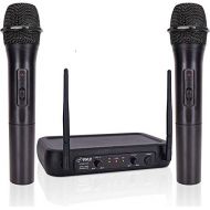 Pyle Channel Microphone System-VHF Fixed Dual Frequency Wireless Set with 2 Handheld Dynamic Transmitter Mics, Receiver Base-for PA, Karaoke, Dj Party (PDWM2135) , Black