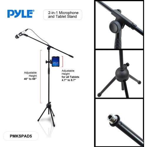  Pyle Microphone iPad Tablet Stand with all Tablets 4.7 to 8.7 Inches Tall For Apple iPad 5 4 3 2 Air Mini Samsung Galaxy Note Pro Microsoft Surface Google Nexus Microphone Stand In
