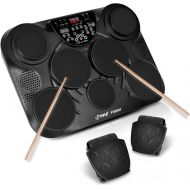 Pyle Portable Drums, Tabletop Drum Set, 7 Pad Digital Drum Kit, Touch Sensitivity, Wireless Electric Drums, Drum Machine, Electric Drum Pads, LED Display, Mac & PC - PTED01