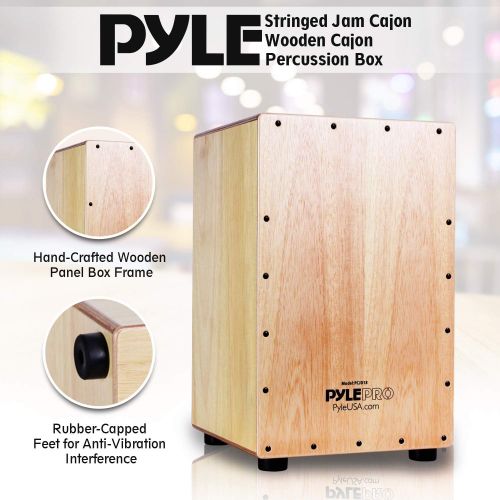  Pyle String Cajon - Wooden Percussion Box, with Internal Guitar Strings, Full Size