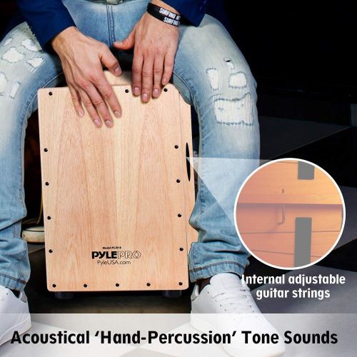  Pyle String Cajon - Wooden Percussion Box, with Internal Guitar Strings, Full Size