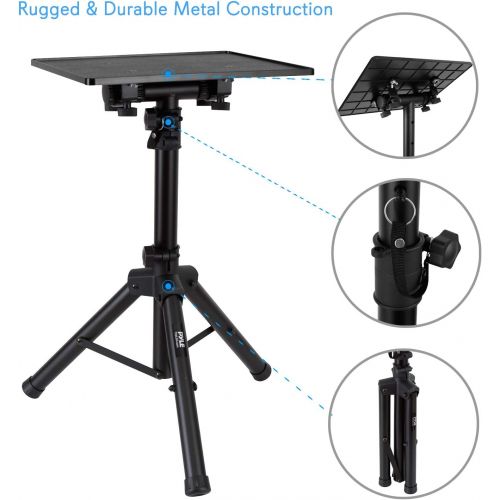  Universal Laptop Projector Tripod Stand - Computer, Book, DJ Equipment Holder Mount Height Adjustable Up to 35 Inches w/ 14 x 11 Plate Size - Perfect for Stage or Studio Use - Pyle