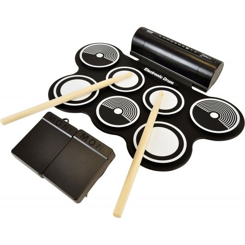  Pyle Electronic Roll Up MIDI Drum Kit W/ 7 Electric Drum Pads, Built-In Speakers, Foot Pedals, Drumsticks, & Power Supply Tabletop Roll Up Drum Kit | Loaded W/ Drum Electric Kits &