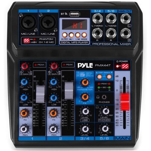  Pyle Professional Wireless DJ Audio Mixer - 6-Channel Bluetooth Compatible DJ Controller Sound Mixer w/DSP Effects, USB Audio Interface, Dual RCA in, XLR/1/4 Microphone in, Headphone Ja
