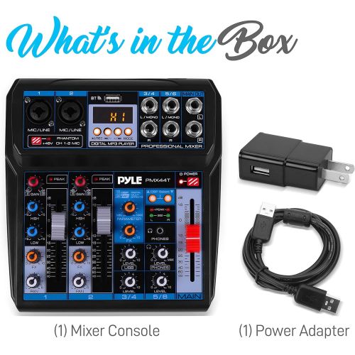  Pyle Professional Wireless DJ Audio Mixer - 6-Channel Bluetooth Compatible DJ Controller Sound Mixer w/DSP Effects, USB Audio Interface, Dual RCA in, XLR/1/4 Microphone in, Headphone Ja