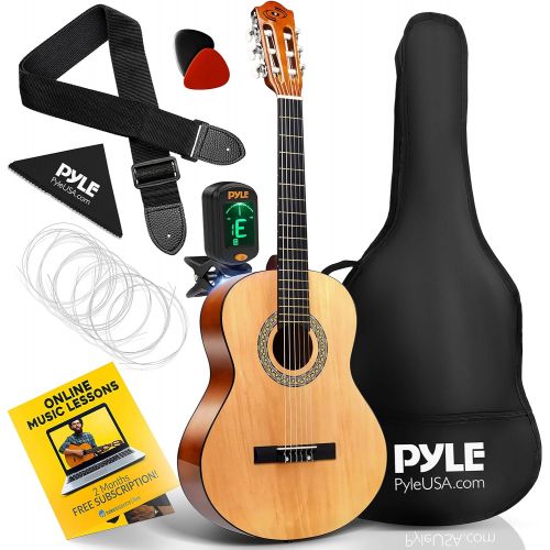  Pyle Beginner 36” Classical Acoustic Guitar - 6 String Junior Linden Wood Traditional Guitar w/Wooden Fretboard, Case Bag, Tuner, Nylon Strings, Picks, Cloth, Great for Beginners, Child