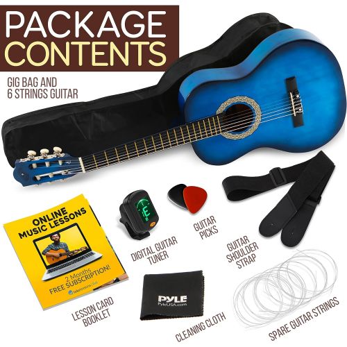  Beginner 36” Classical Acoustic Guitar - 6 String Junior Linden Wood Guitar w/ Wooden Fretboard, Gig Bag, Tuner, Nylon Strings, Picks, Strap, For Beginners, Kids Adults - Pyle PGAC